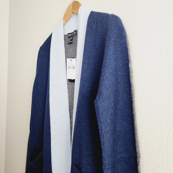 NWT Cashmere Cashmere Blue Gray Colorblock Open Knit Cardigan Sweater - Picture 2 of 8